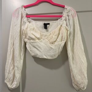 Off-White Swiss Dot Peasant Crop Top